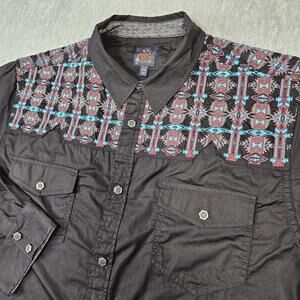 Moon Shine Spirit Shirt Mens 2XL Black Southwest Aztec Embroidered Yoke